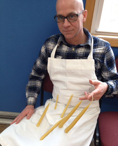 Seph and I each made several dipped beeswax candles during class, in an assortment of lengths and thicknesses. 